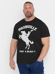 BadRhino Big & Tall Black Washed Nashville 100% Cotton T-Shirt - Image 1 of 7