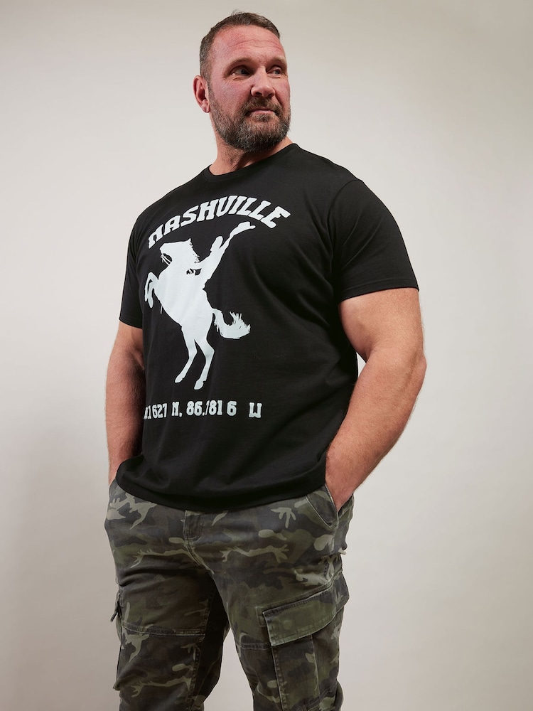 BadRhino Big & Tall Black Washed Nashville 100% Cotton T-Shirt - Image 3 of 7