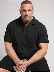 BadRhino Big & Tall Black Textured Short Sleeve Revere 100% Cotton Shirt - Image 1 of 6