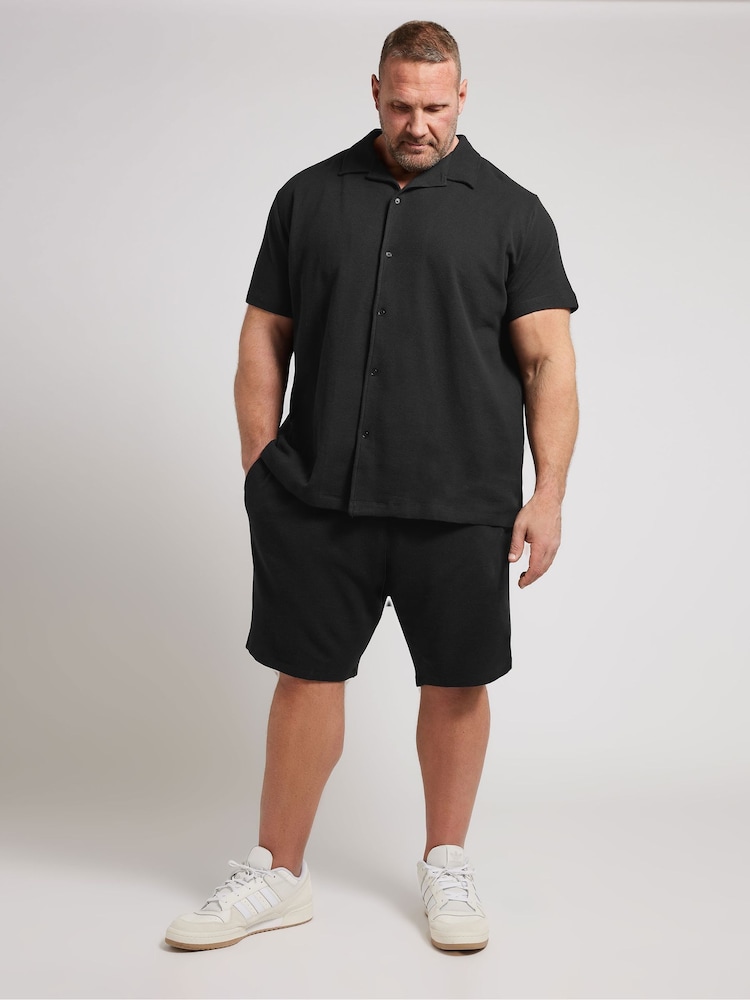 BadRhino Big & Tall Black Textured Short Sleeve Revere 100% Cotton Shirt - Image 2 of 6