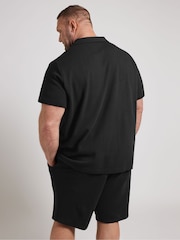 BadRhino Big & Tall Black Textured Short Sleeve Revere 100% Cotton Shirt - Image 3 of 6