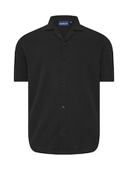 BadRhino Big & Tall Black Textured Short Sleeve Revere 100% Cotton Shirt - Image 5 of 6