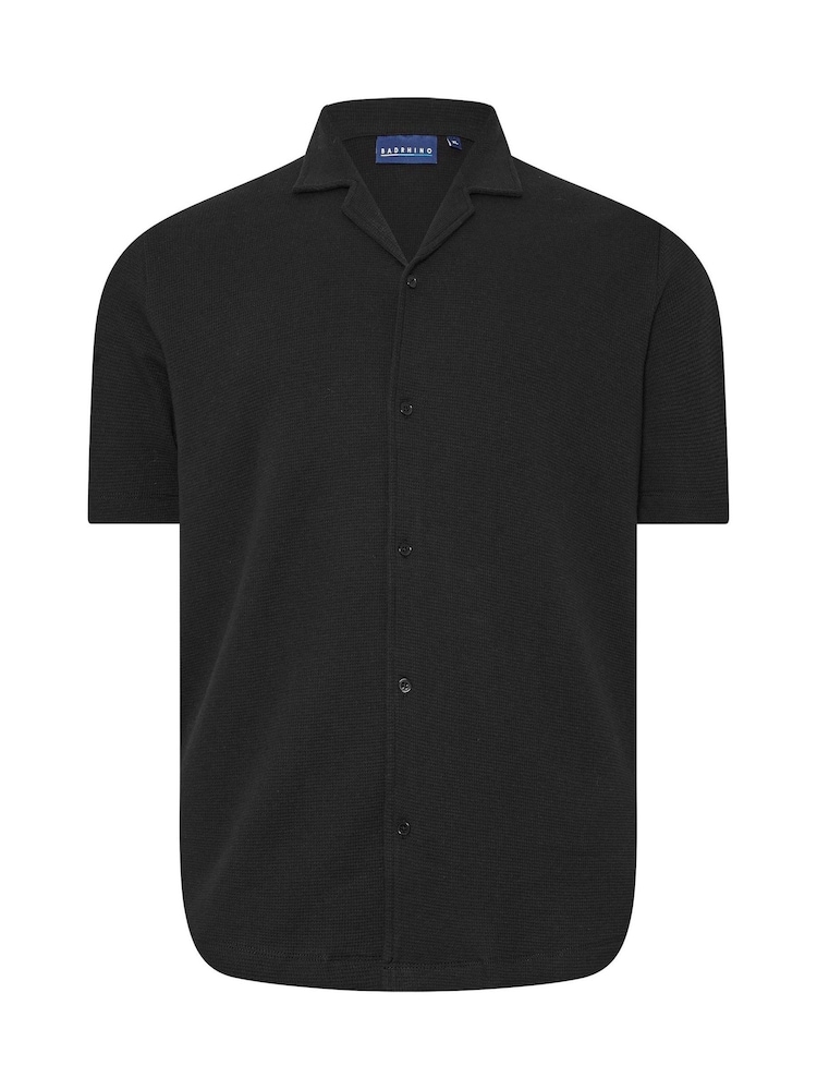 BadRhino Big & Tall Black Textured Short Sleeve Revere 100% Cotton Shirt - Image 5 of 6