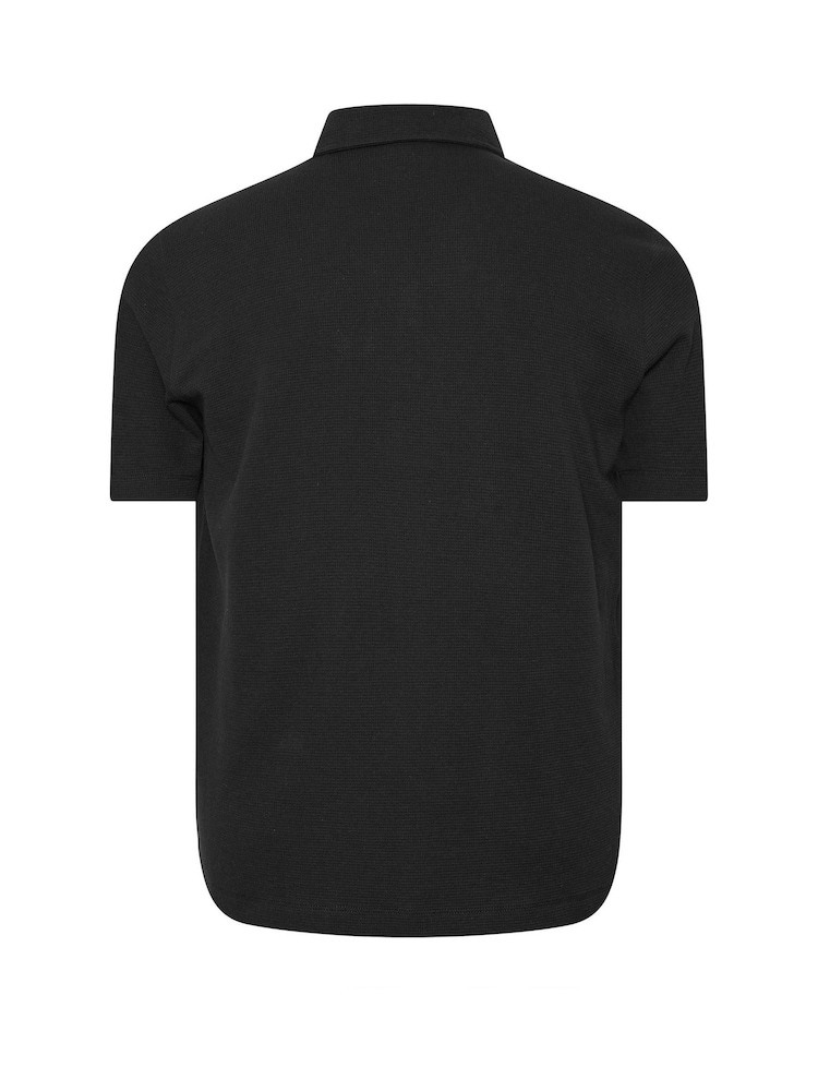 BadRhino Big & Tall Black Textured Short Sleeve Revere 100% Cotton Shirt - Image 6 of 6