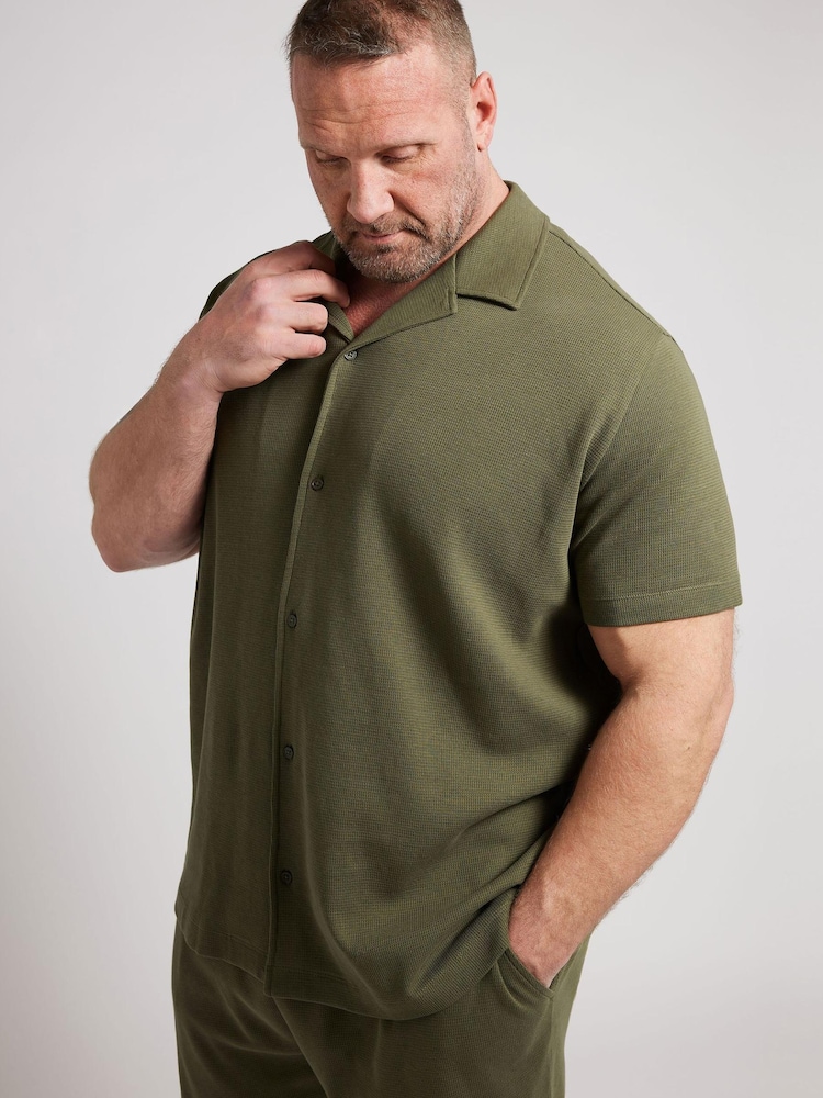 BadRhino Big & Tall Green Textured Short Sleeve Revere 100% Cotton Shirt - Image 1 of 7