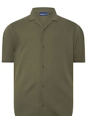 BadRhino Big & Tall Green Textured Short Sleeve Revere 100% Cotton Shirt - Image 3 of 7