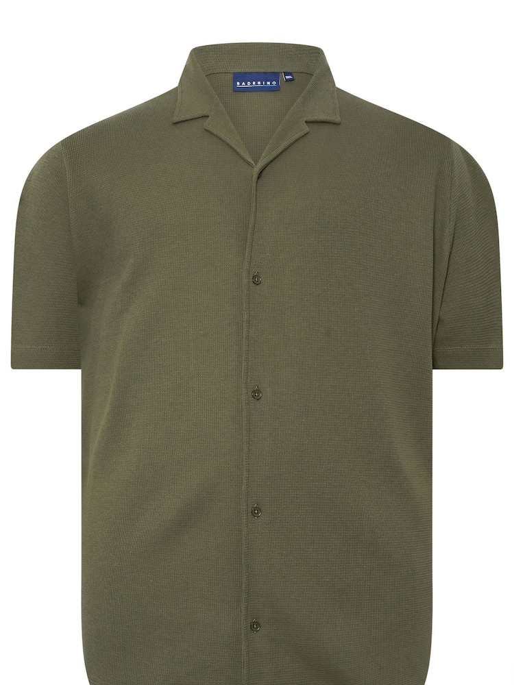 BadRhino Big & Tall Green Textured Short Sleeve Revere 100% Cotton Shirt - Image 3 of 7