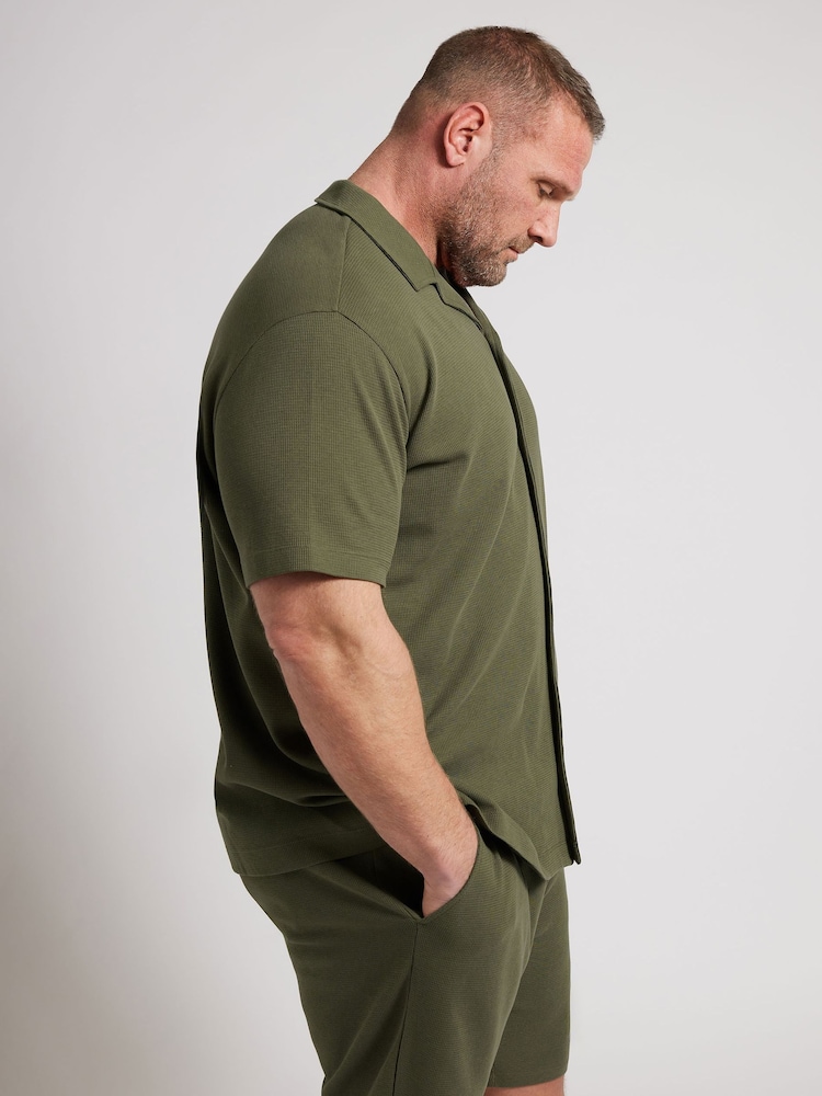 BadRhino Big & Tall Green Textured Short Sleeve Revere 100% Cotton Shirt - Image 4 of 7
