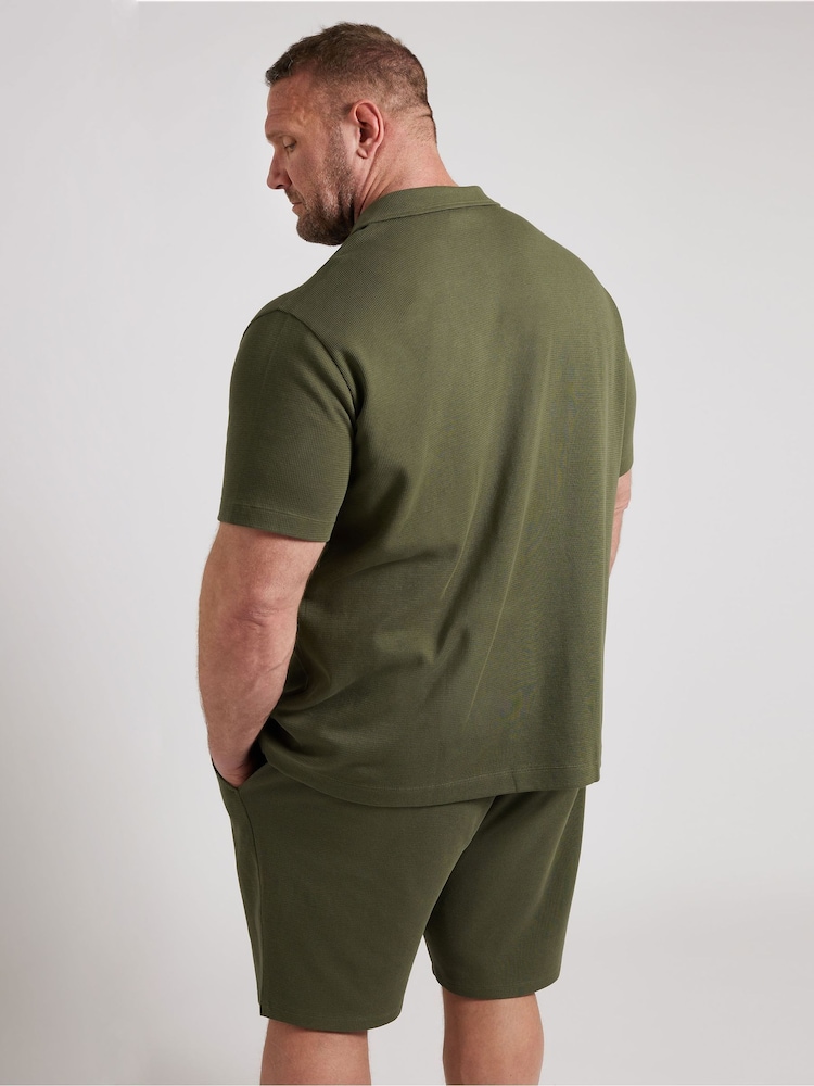 BadRhino Big & Tall Green Textured Short Sleeve Revere 100% Cotton Shirt - Image 5 of 7