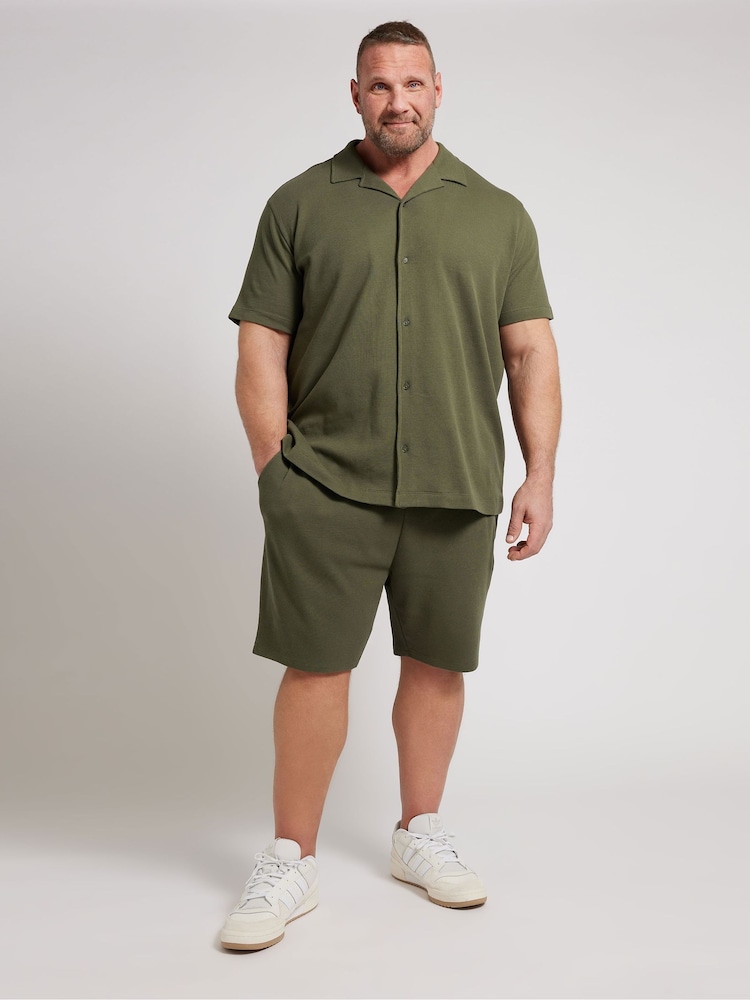 BadRhino Big & Tall Green Textured Short Sleeve Revere 100% Cotton Shirt - Image 6 of 7