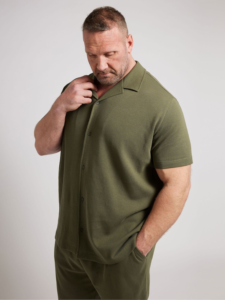 BadRhino Big & Tall Green Textured Short Sleeve Revere 100% Cotton Shirt - Image 7 of 7