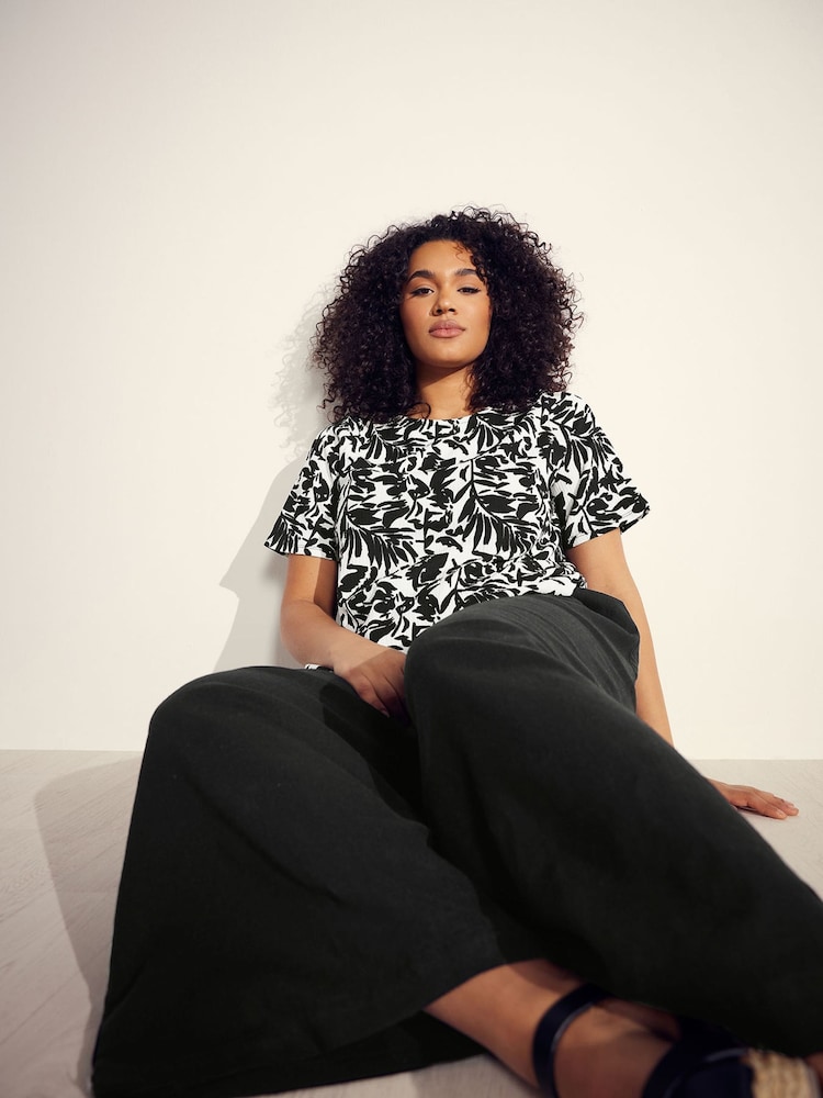 Evans Wide Leg Linen Rich Trousers - Image 1 of 6