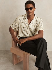 Reiss Off White Fade Abstract-Floral Print Cuban-Collar Shirt - Image 1 of 5