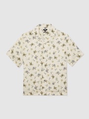 Reiss Off White Fade Abstract-Floral Print Cuban-Collar Shirt - Image 2 of 5