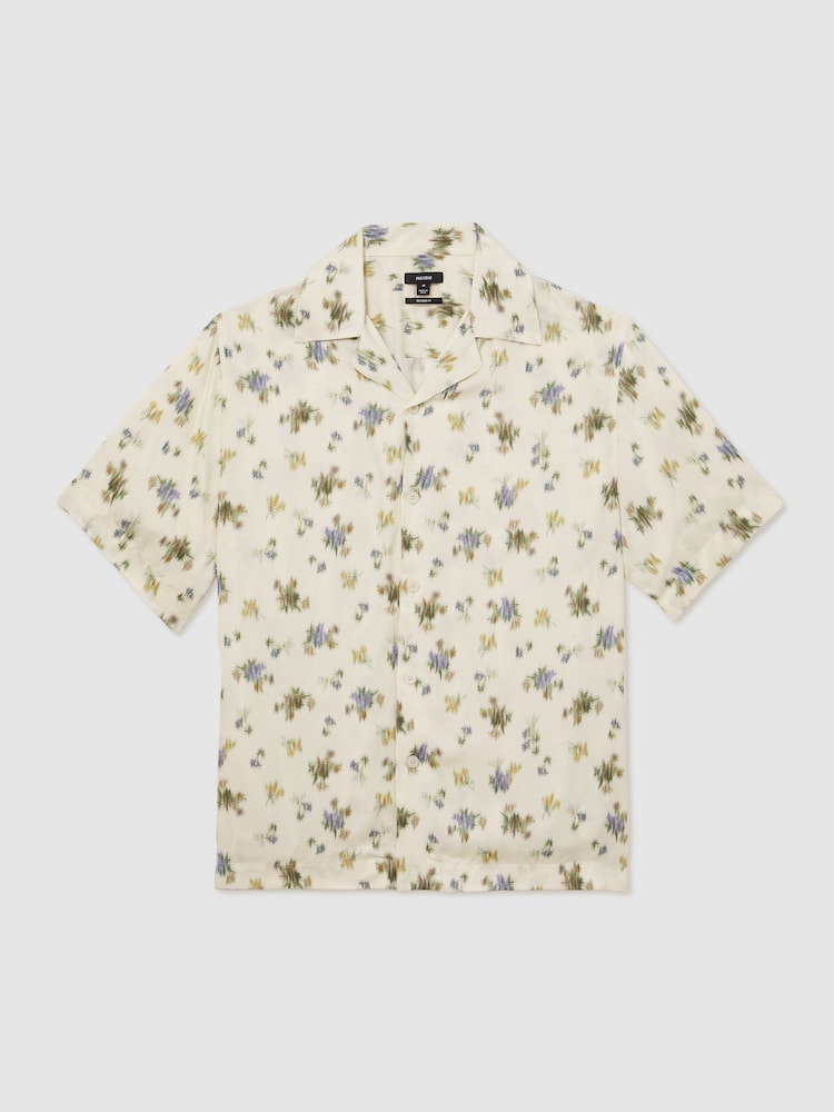 Reiss Off White Fade Abstract-Floral Print Cuban-Collar Shirt - Image 2 of 5