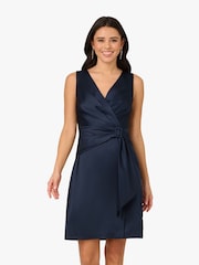 Adrianna Papell Blue Satin Crepe Drape Dress - Image 1 of 6