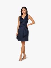 Adrianna Papell Blue Satin Crepe Drape Dress - Image 4 of 6