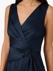 Adrianna Papell Blue Satin Crepe Drape Dress - Image 5 of 6