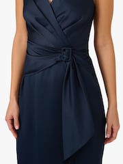 Adrianna Papell Blue Satin Crepe Drape Dress - Image 6 of 6