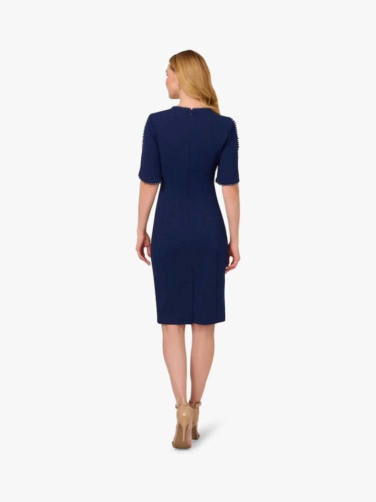 Adrianna Papell Blue Knit Crepe Pearl Midi Dress - Image 2 of 6