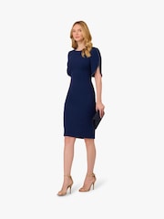 Adrianna Papell Blue Knit Crepe Pearl Midi Dress - Image 4 of 6