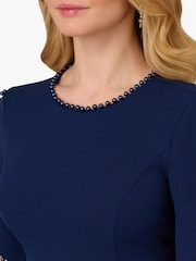 Adrianna Papell Blue Knit Crepe Pearl Midi Dress - Image 5 of 6