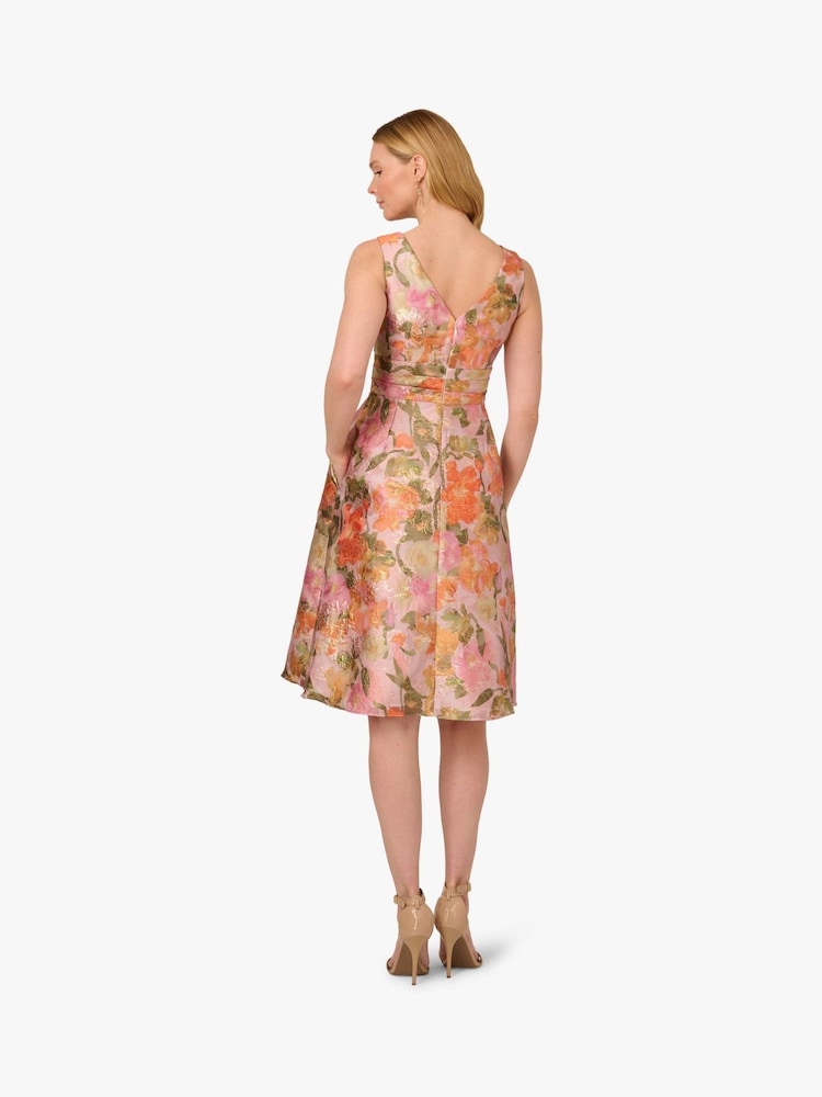 Adrianna Papell Pink Floral Jacquard Midi Dress - Image 2 of 6