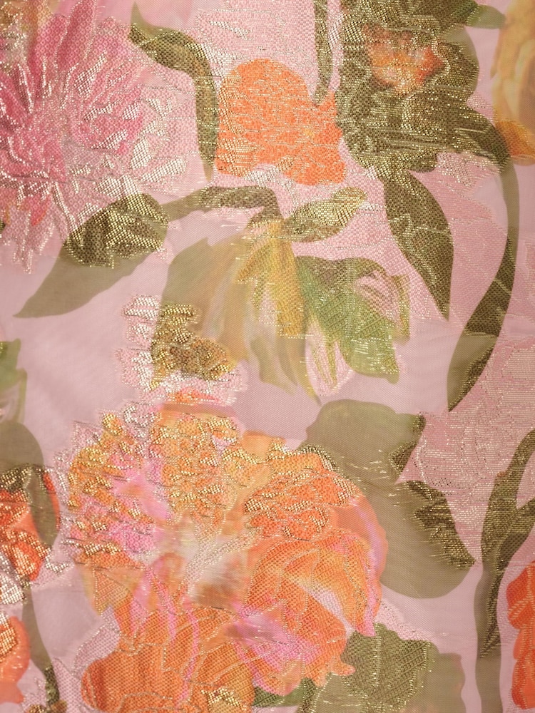 Adrianna Papell Pink Floral Jacquard Midi Dress - Image 3 of 6