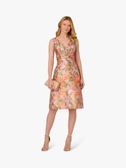 Adrianna Papell Pink Floral Jacquard Midi Dress - Image 4 of 6