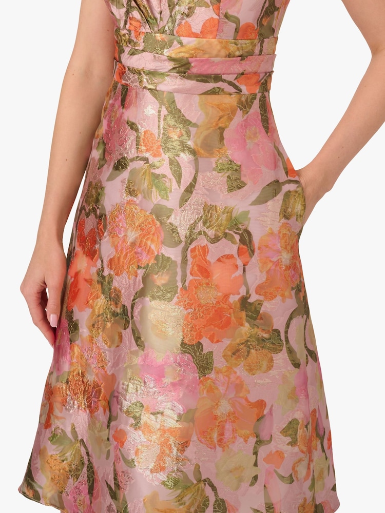 Adrianna Papell Pink Floral Jacquard Midi Dress - Image 5 of 6