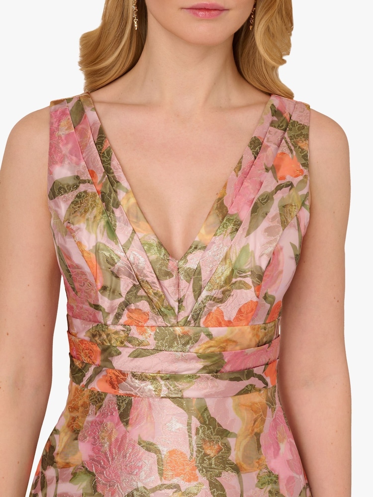 Adrianna Papell Pink Floral Jacquard Midi Dress - Image 6 of 6