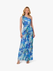 Adrianna Papell Blue Print Chiffon Long Dress - Image 1 of 6