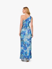 Adrianna Papell Blue Print Chiffon Long Dress - Image 2 of 6