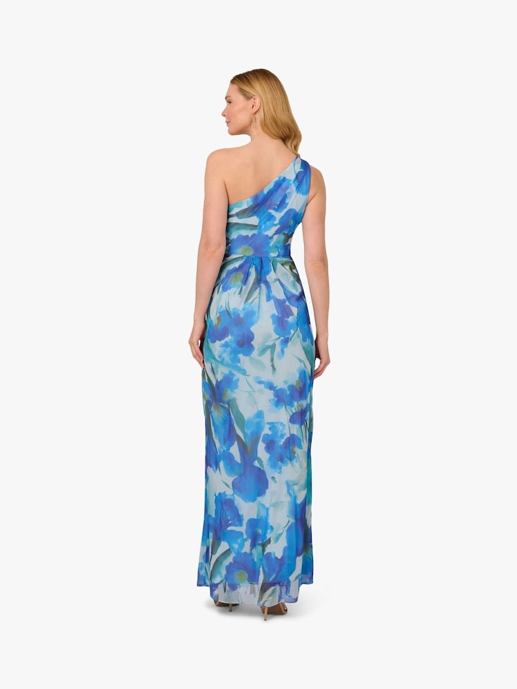 Adrianna Papell Blue Print Chiffon Long Dress - Image 2 of 6