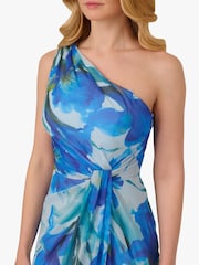 Adrianna Papell Blue Print Chiffon Long Dress - Image 5 of 6