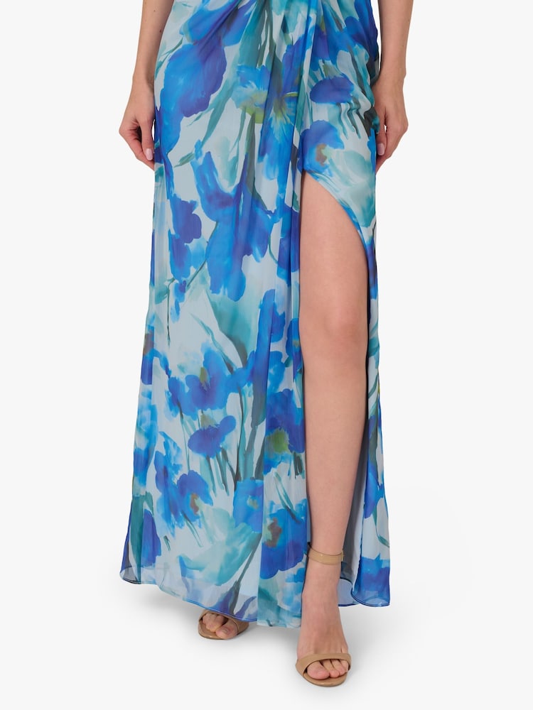 Adrianna Papell Blue Print Chiffon Long Dress - Image 6 of 6