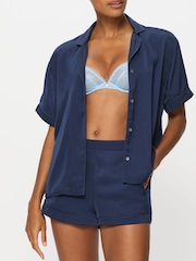 Blau - KBX Hattie Satin Revere Shirt and Shorts Set - Bild 3 von 7