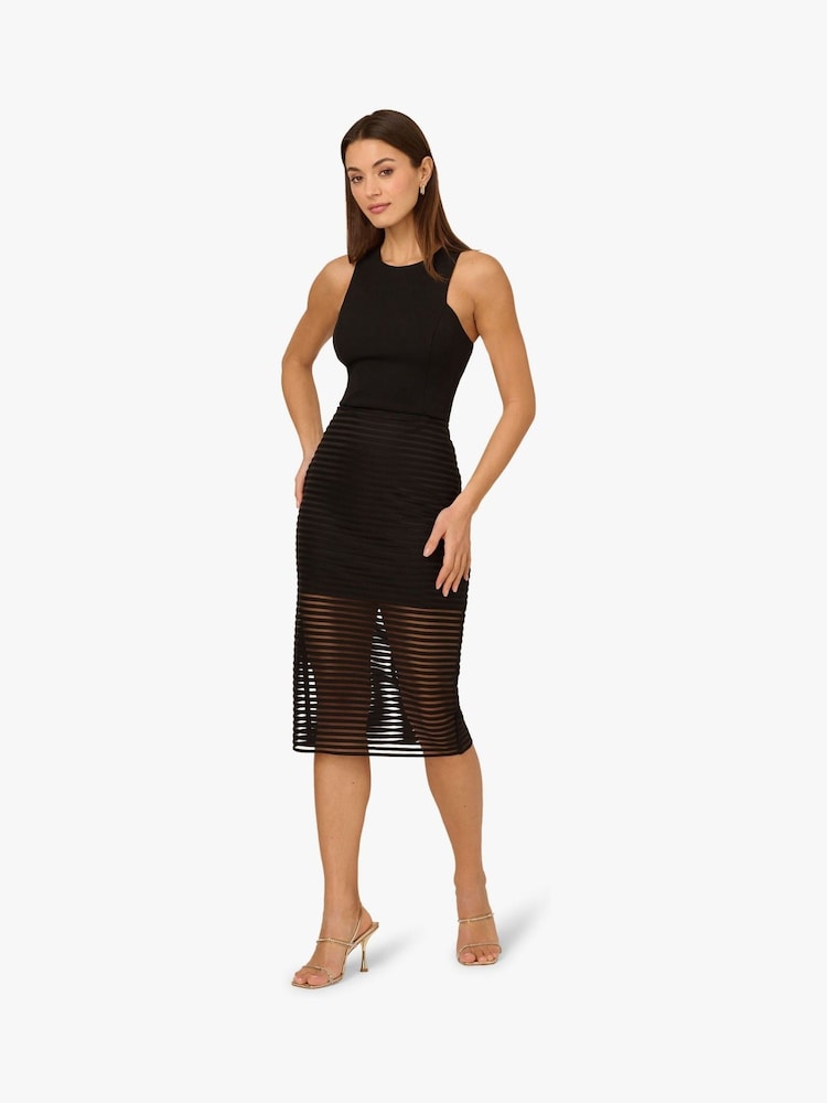 Adrianna by Adrianna Papell Shadow Stripe Midi Black Dress - Image 1 of 6