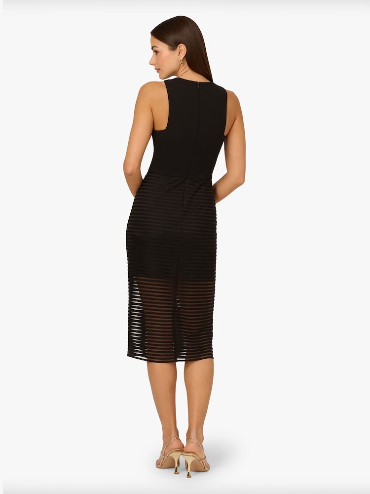 Adrianna by Adrianna Papell Shadow Stripe Midi Black Dress - Image 2 of 6