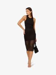 Adrianna by Adrianna Papell Shadow Stripe Midi Black Dress - Image 4 of 6