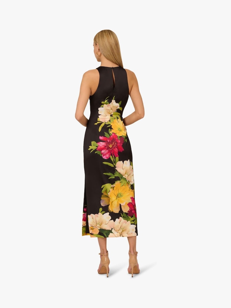 Adrianna by Adrianna Papell Printed Satin Midi Black Dress - Image 2 of 6