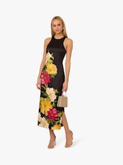 Adrianna by Adrianna Papell Printed Satin Midi Black Dress - Image 3 of 6