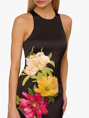 Adrianna by Adrianna Papell Printed Satin Midi Black Dress - Image 4 of 6