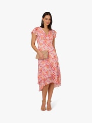 Adrianna Papell Pink Flounce Hem Satin Midi Dress - Image 3 of 6