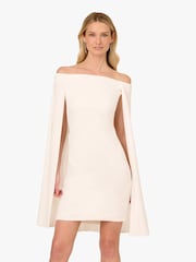 Adrianna Papell Off Shoulder Cape White Dress - Image 1 of 6