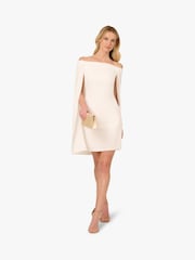 Adrianna Papell Off Shoulder Cape White Dress - Image 3 of 6