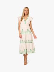 Adrianna by Adrianna Papell Smocked Waist Long White Dress - Image 1 of 6