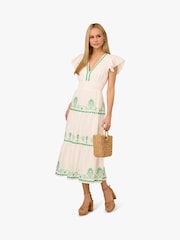 Adrianna by Adrianna Papell Smocked Waist Long White Dress - Image 3 of 6