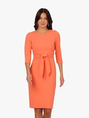 Adrianna Papell Orange Knit Crepe Tie Waist Sheath Dress - Image 1 of 6