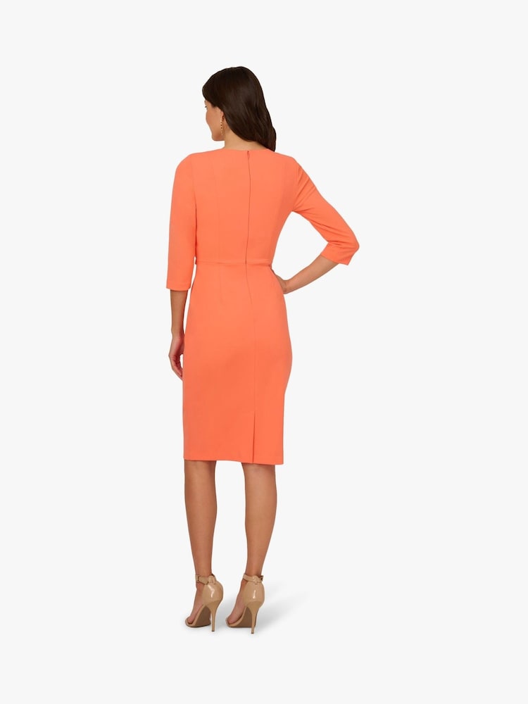 Adrianna Papell Orange Knit Crepe Tie Waist Sheath Dress - Image 2 of 6